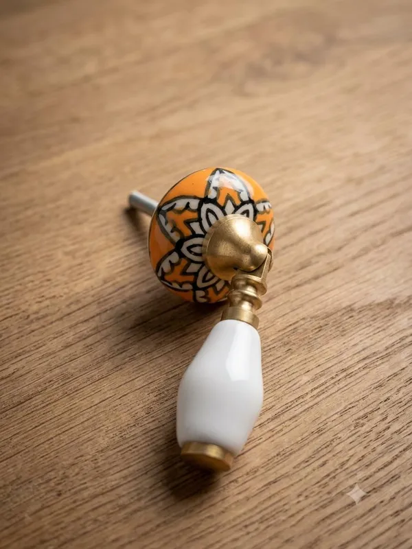 PACK_OF_1_KNOB_-_Ceramic_Door_Knob_White_Arch_Handle_Cabinet_DRAWER_Pull_-_BRASS_Finish_(Size_3_Inch)