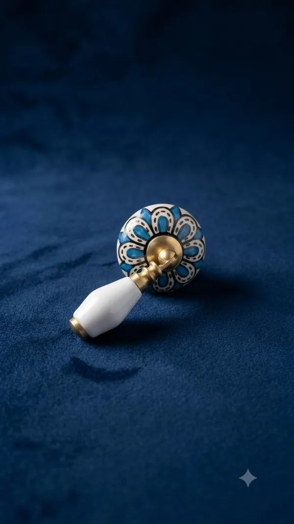 PACK_OF_1_KNOB-__Ceramic_Door_Knob_White_Arch_Handle_Cabinet_DRAWER_Pull_-_BRASS_Finish_(Size_3_Inch,_BLUE)_