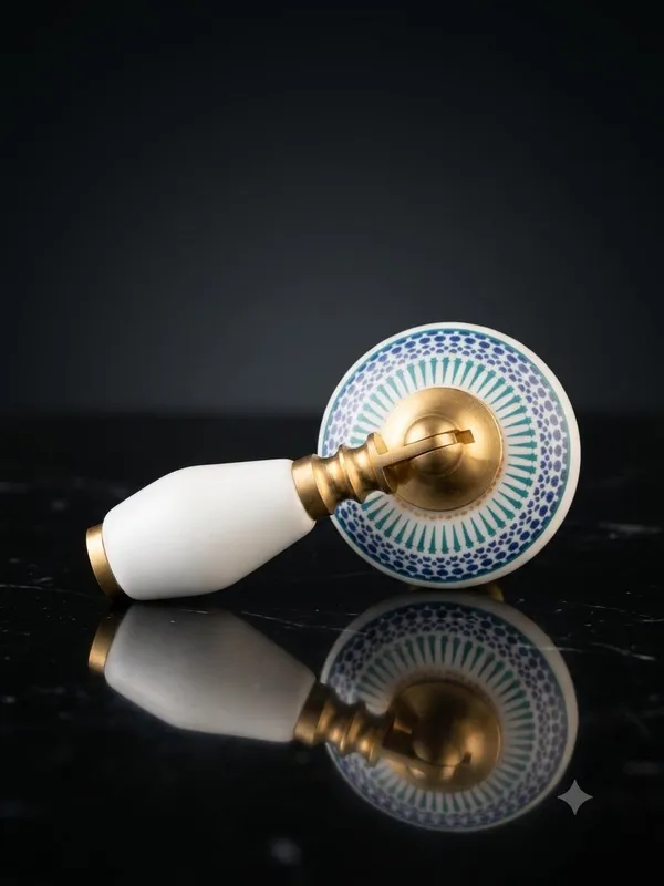 PACK_OF_1_-_Ceramic_Door_Knob_White_Arch_Handle_Cabinet_Drawer_Pull_-_Brass_Finish_(Size_3_Inch)