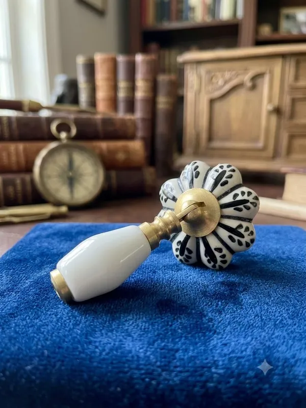 PACK_OF_1_-_Ceramic_Door_Knob_White_Arch_Handle_Cabinet_Drawer_Pull_-_Brass_Finish_(Size_3_Inch)