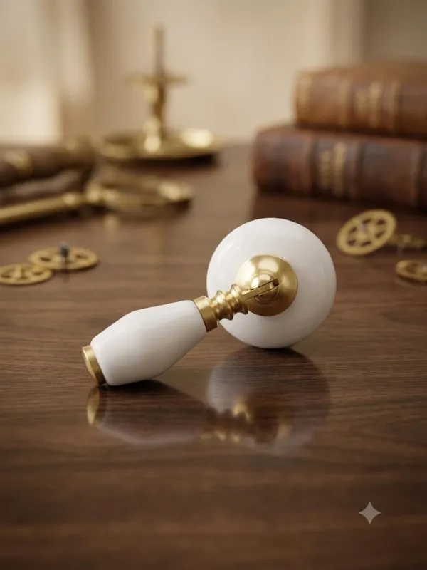 PACK_OF_1_-_Ceramic_Door_Knob_White_Arch_Handle_Cabinet_Drawer_Pull_-_Brass_Finish_(Size_3_Inch)