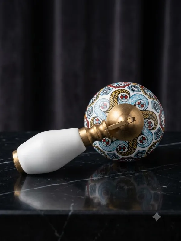 PACK_OF_1_-_Ceramic_Door_Knob_White_Arch_Handle_Cabinet_Drawer_Pull_-_Brass_Finish_(Size_3_Inch)
