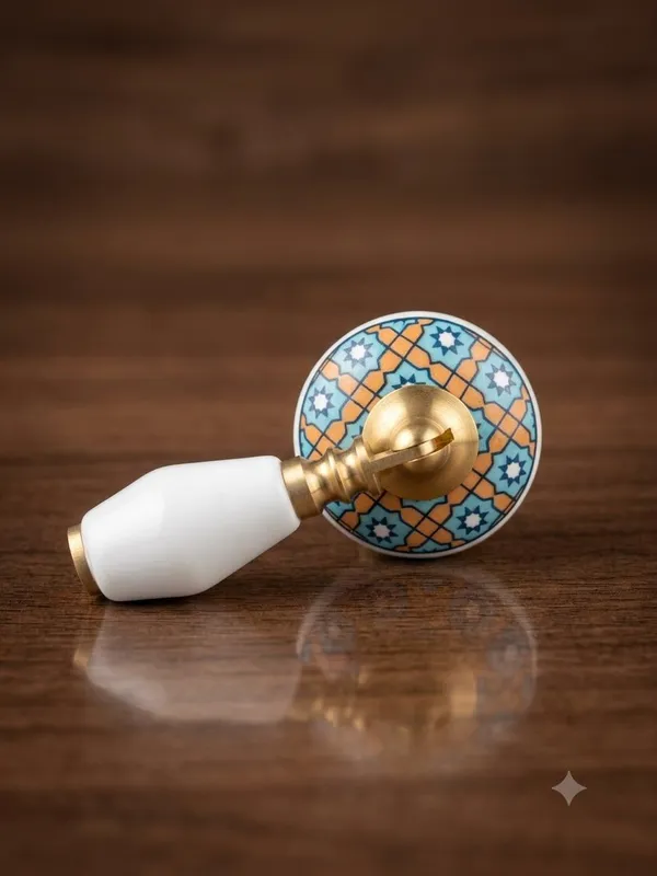 PACK_OF_1_-_Ceramic_Door_Knob_White_Arch_Handle_Cabinet_Drawer_Pull_-_Brass_Finish_(Size_3_Inch)