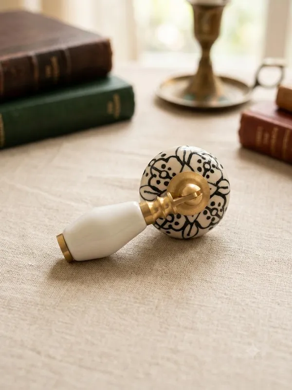 PACK_OF_1_-__Ceramic_Door_Knob_White_Arch_Handle_Cabinet_Drawer_Pull_-_Brass_Finish_(Size_3_Inch)