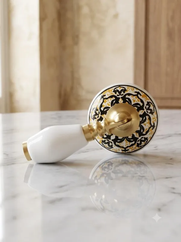 PACK_OF_1_-__Ceramic_Door_Knob_White_Arch_Handle_Cabinet_Drawer_Pull_-_Brass_Finish_(Size_3_Inch)