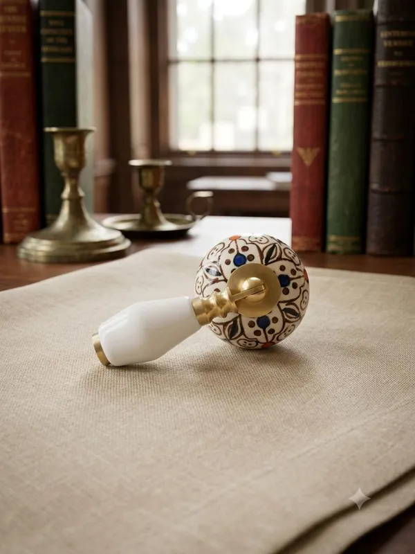 PACK_OF_1_-__Ceramic_Door_Knob_White_Arch_Handle_Cabinet_Drawer_Pull_-_Brass_Finish_(Size_3_Inch)