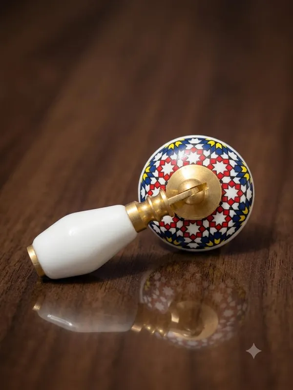 PACK_OF_1_-__Ceramic_Door_Knob_White_Arch_Handle_Cabinet_Drawer_Pull_-_Brass_Finish_(Size_3_Inch)