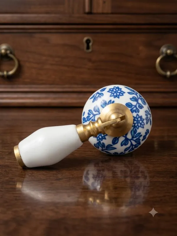 PACK_OF_1_-__Ceramic_Door_Knob_White_Arch_Handle_Cabinet_Drawer_Pull_-_Brass_Finish_(Size_3_Inch)