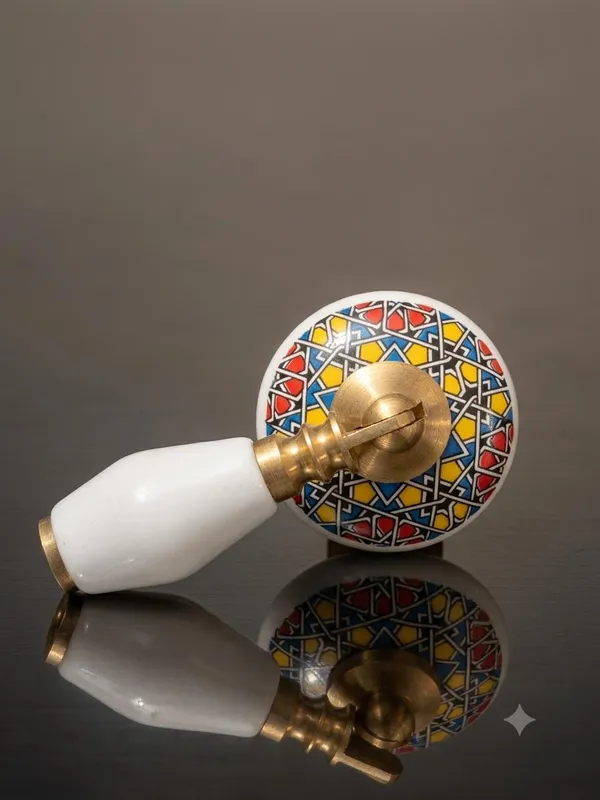 PACK_OF_1_-__Ceramic_Door_Knob_White_Arch_Handle_Cabinet_Drawer_Pull_-_Brass_Finish_(Size_3_Inch)