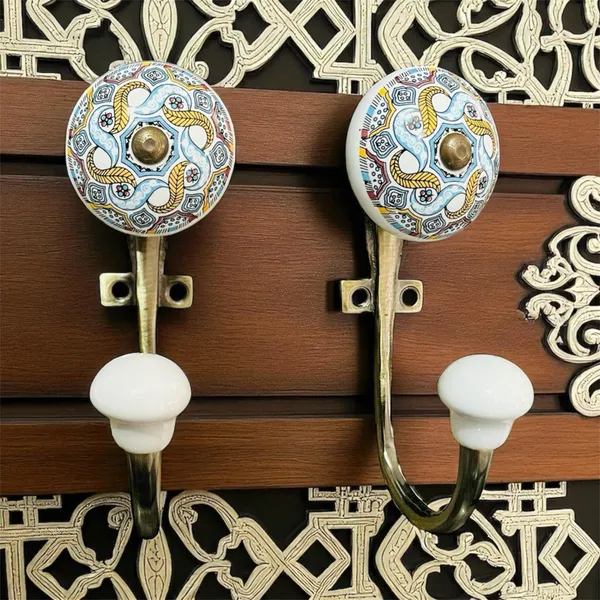 PACK_OF_2_-_Ceramic_Metal_Wall_Mounted_Single_Hook_Hanger_-_Gold_Antique_Finish_(Size_5_Inch)_