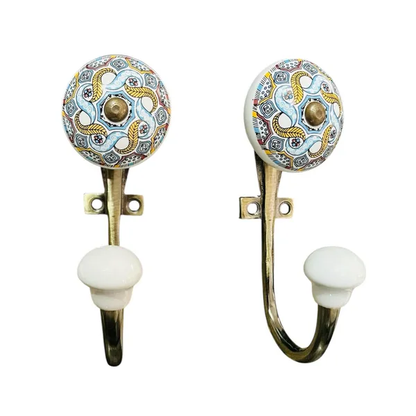 PACK_OF_2_-_Ceramic_Metal_Wall_Mounted_Single_Hook_Hanger_-_Gold_Antique_Finish_(Size_5_Inch)_