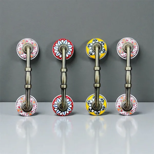 PACK_OF_4_-_CERAMIC_DOOR_HANDLE_GOLD_ANTIQUE_FINISH_-_(_SIZE_-_6_INCH_)_HOLE_TO_HOLE_4_INCH_