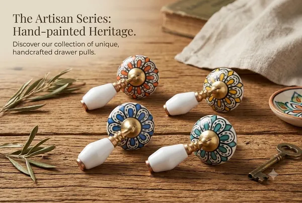 PACK_OF_4_-_Ceramic_Door_Knob_Arch_Handle_Cabinet_DRAWER_PULL_-_BRASS_Finish_(_Size_3_Inch_)_