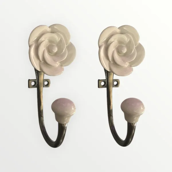 Pack_of_2_Ceramic_Metal_Wall_Mounted_Single_Hook_Hanger_CREAM_ROSE_-_Gold_Antique_Finish_(Size_5_Inch)_
