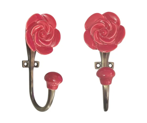 Pack_of_2_Ceramic_Metal_Wall_Mounted_Single_Hook_Hanger_RED_Rose_-_Gold_Antique_Finish_(Size_5_Inch)_