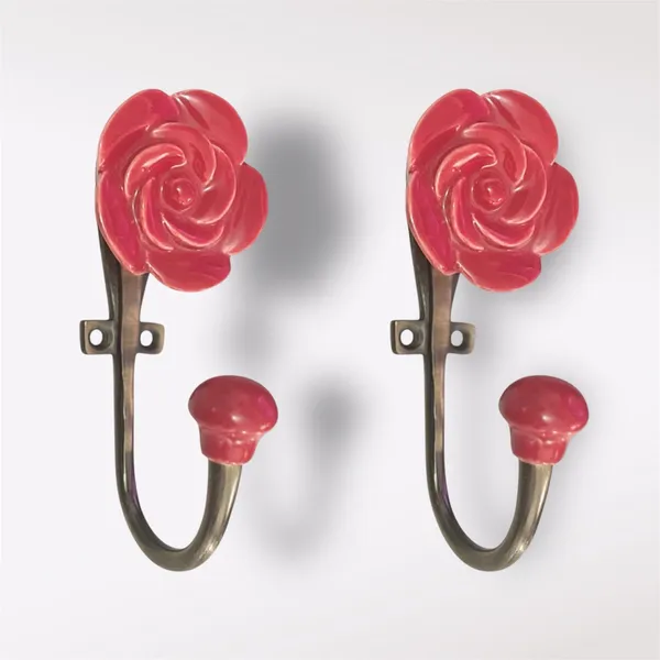 Pack_of_2_Ceramic_Metal_Wall_Mounted_Single_Hook_Hanger_RED_Rose_-_Gold_Antique_Finish_(Size_5_Inch)_