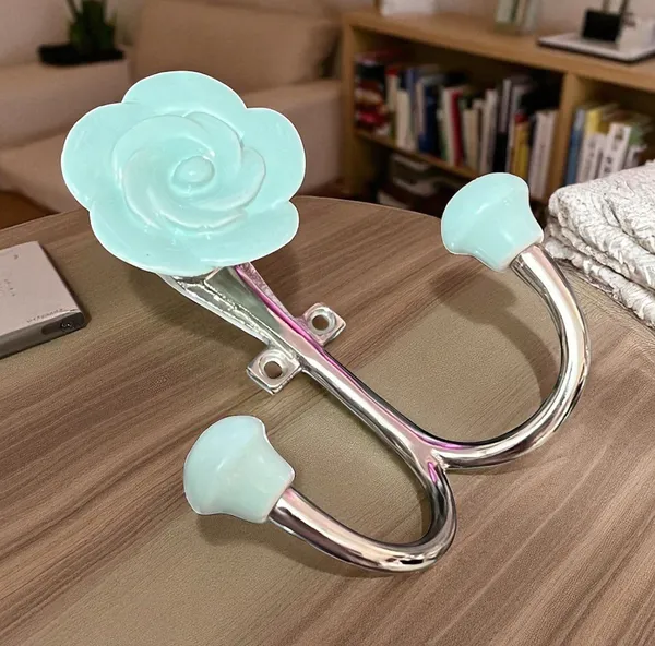 Pack_of_2_Hooks_Ceramic_Rose_Hook_Metal_Wall_Mounted_Double_Hook_Hanger_-_(Size_5_Inch)__(Mint_-_Silver)