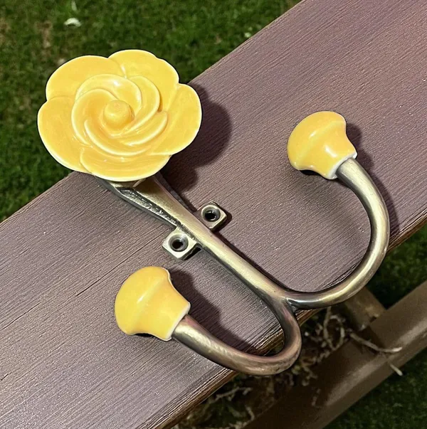 Pack_of_2_Hooks_Ceramic_Rose_Hook_Metal_Wall_Mounted_Double_Hook_Hanger_-_(Size_5_Inch)__(Yellow_-_Antique)