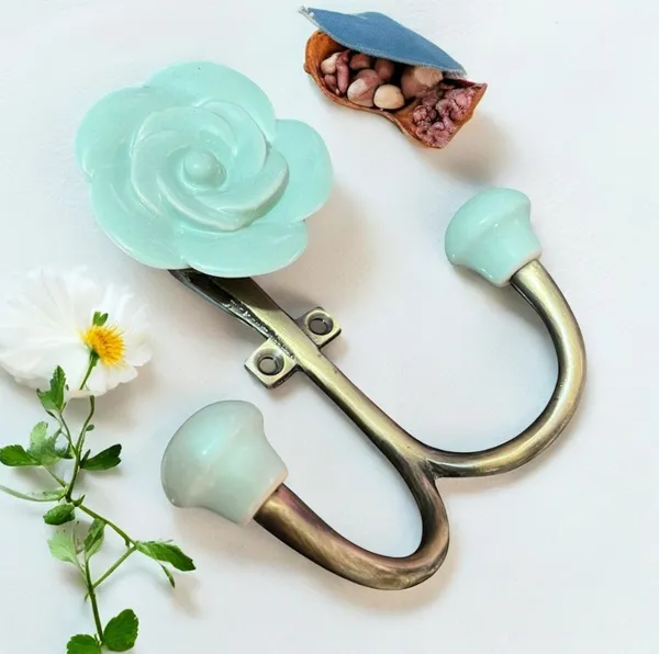 Pack_of_2_Hooks__Ceramic_Rose_Hook_Metal_Wall_Mounted_Double_Hook_Hanger_-_(Size_5_Inch)__(Mint_-_Antique)