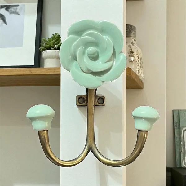 Pack_of_2_Hooks__Ceramic_Rose_Hook_Metal_Wall_Mounted_Double_Hook_Hanger_-_(Size_5_Inch)__(Mint_-_Antique)