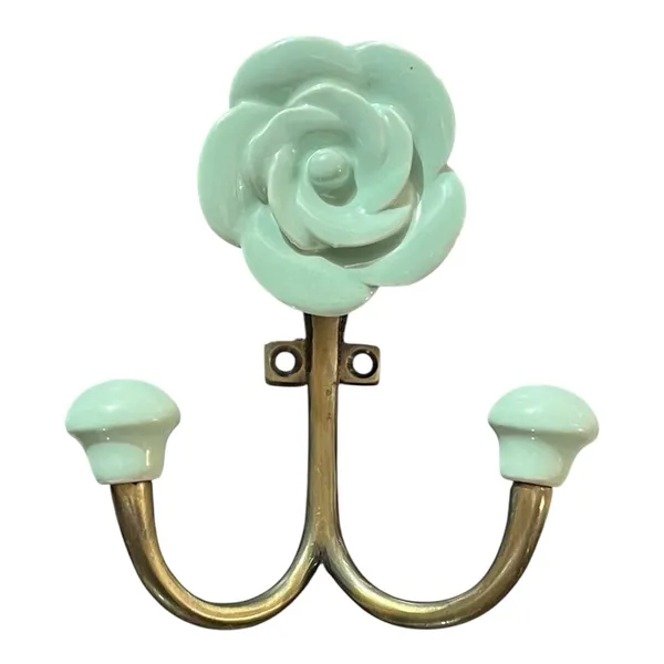 Pack_of_2_Hooks__Ceramic_Rose_Hook_Metal_Wall_Mounted_Double_Hook_Hanger_-_(Size_5_Inch)__(Mint_-_Antique)