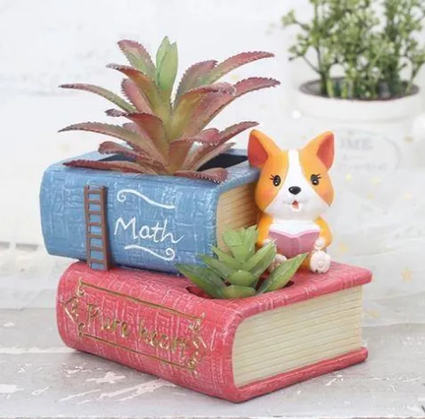 Cute_Corgi_Dog_Reading_Book_Resin_Succulent_Pot_For_Home_&_Decoration_(13_*_9_Cm)