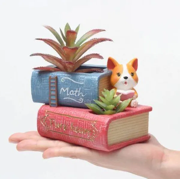 Cute_Corgi_Dog_Reading_Book_Resin_Succulent_Pot_For_Home_&_Decoration_(13_*_9_Cm)