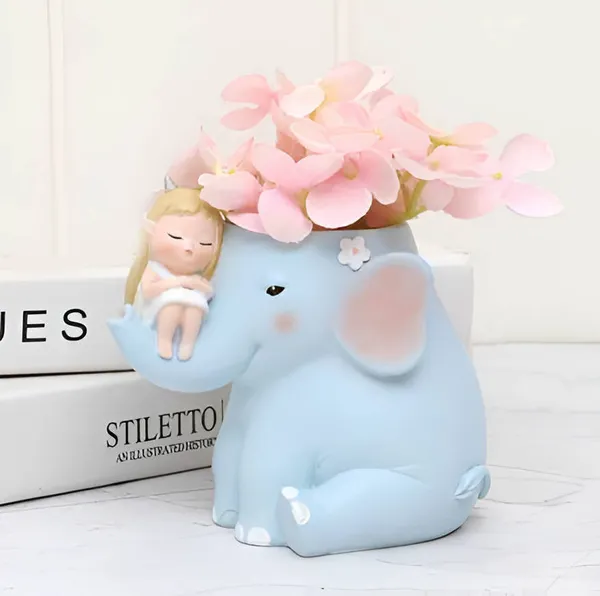 Cute_Girl_On_Elephant_Resin_Succulent_Pot_For_Home_&_Decoration
