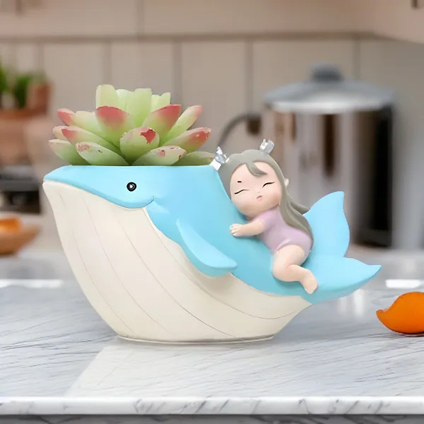 Cute_Girl_On_Whale_Resin_Succulent_Pot_For_Home_&_Decoration