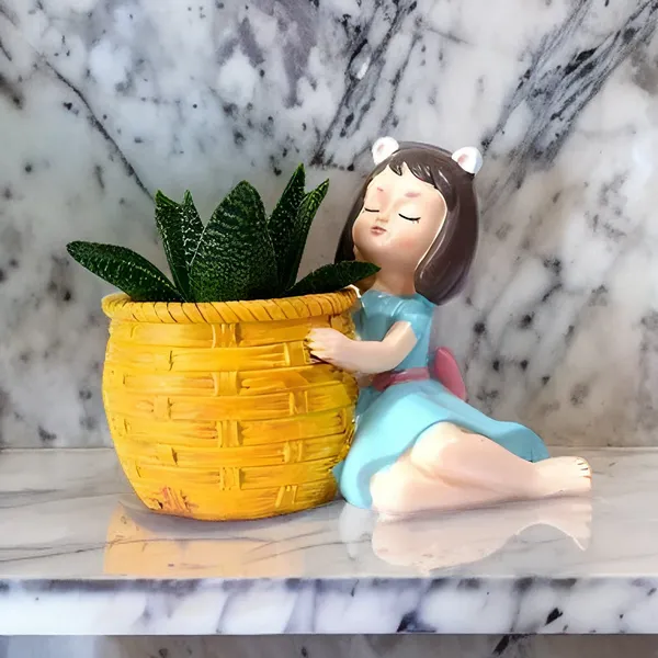 Multicolor_Girl_With_Orange__Basket_Resin_Succulent_Pot_For_Home_&_Decoration_(9.5_*_13_Cm)