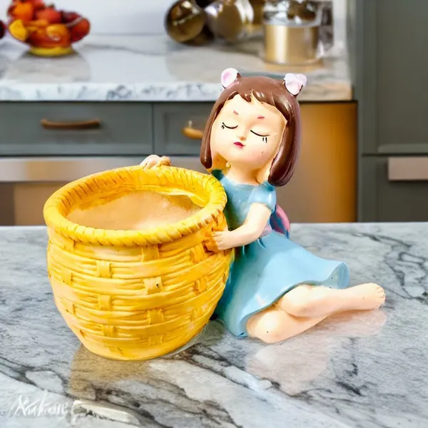 Multicolor_Girl_With_Orange__Basket_Resin_Succulent_Pot_For_Home_&_Decoration_(9.5_*_13_Cm)