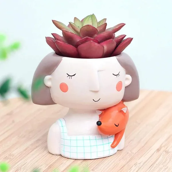 Girl_With_Fox_Resin_Succulent_Pot_For_Home_&_Decoration_(9.5_*_9_*_7.5_Cm)