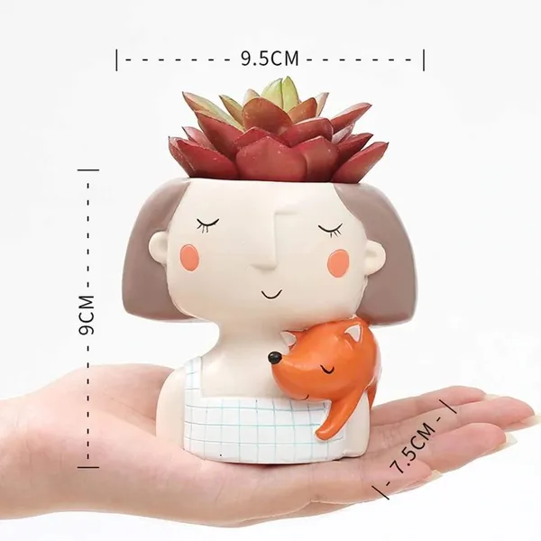 Girl_With_Fox_Resin_Succulent_Pot_For_Home_&_Decoration_(9.5_*_9_*_7.5_Cm)