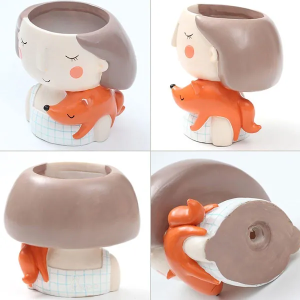 Girl_With_Fox_Resin_Succulent_Pot_For_Home_&_Decoration_(9.5_*_9_*_7.5_Cm)