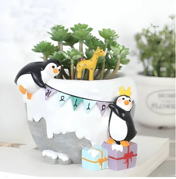 Penguins_Celebrating_Resin_Succulent_Pot_For_Home_&_Decoration