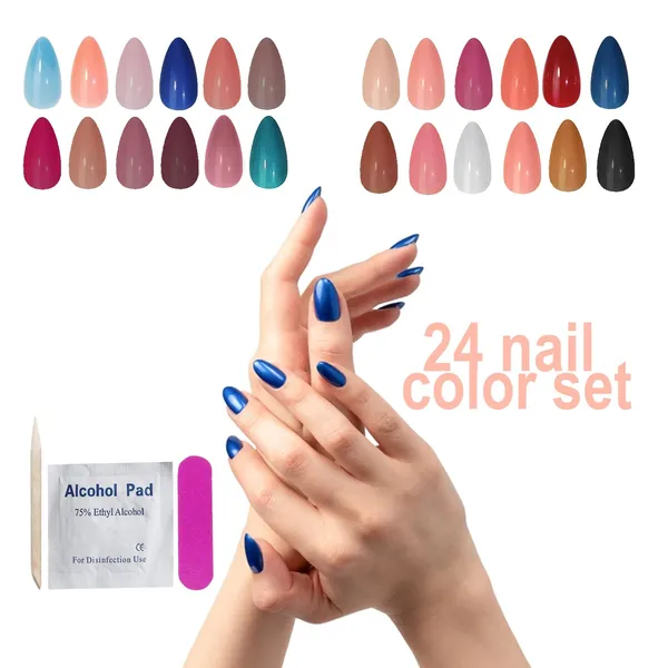 Multicolor_576Pcs_Reusable_Fake_Nail_Artificial_Nails_Art_Set_24_Round_Artificial_Nails_Extensions_With_Glue_Stickers_Nail_File_&_Wood_Stick_Stickon_Nails_Set_Press_On_Nail_Set_For_Gilrs