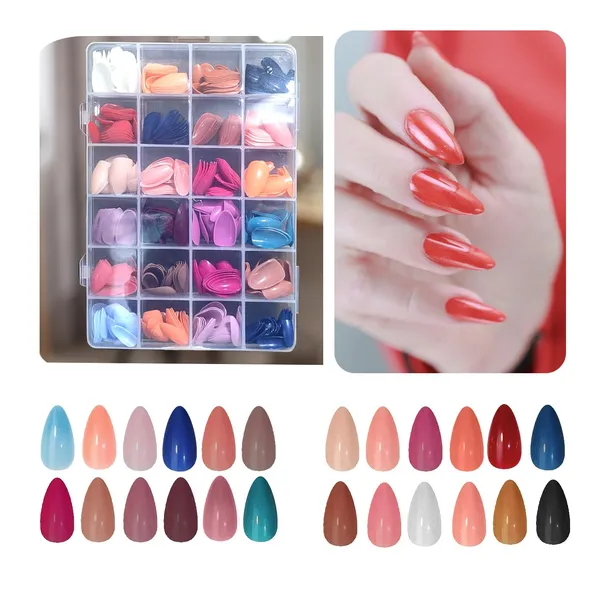 Multicolor_576Pcs_Reusable_Fake_Nail_Artificial_Nails_Art_Set_24_Round_Artificial_Nails_Extensions_With_Glue_Stickers_Nail_File_&_Wood_Stick_Stickon_Nails_Set_Press_On_Nail_Set_For_Gilrs
