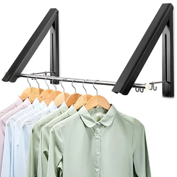 Foldable_Clothing_Rack_with_Rod,_Wall-Mounted_Retractable_Clothes_Hanger_for_Laundry_Dryer_Room,_Hanging_Drying_Rod,_Small_Collapsible_Folding_Garment_Racks_|_(Black_or_Cream)