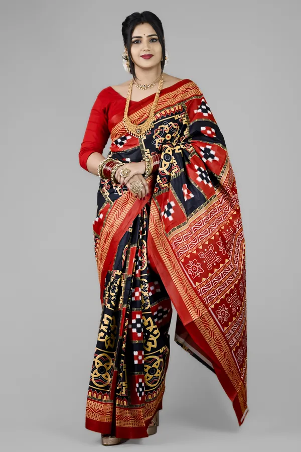 Black__Bharat_Printed_Sambalpuri_Pure_Cotton_Saree_For_Women
