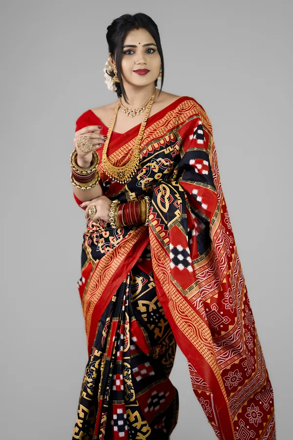 Black__Bharat_Printed_Sambalpuri_Pure_Cotton_Saree_For_Women