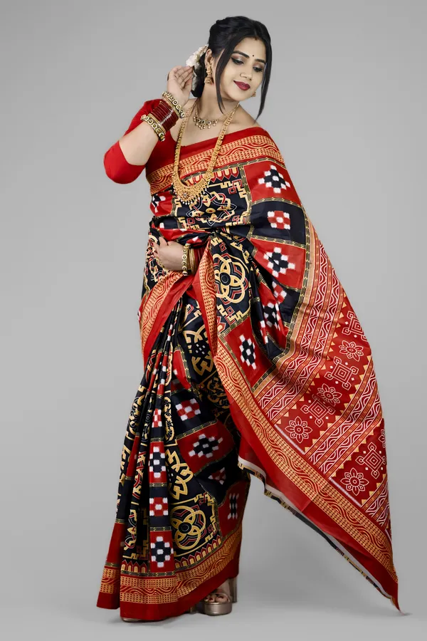 Black__Bharat_Printed_Sambalpuri_Pure_Cotton_Saree_For_Women