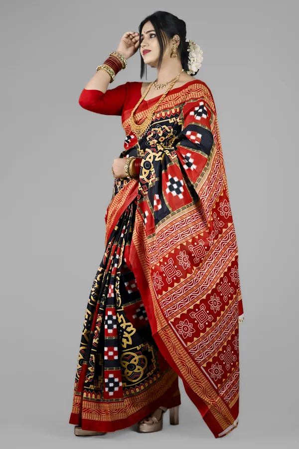 Black__Bharat_Printed_Sambalpuri_Pure_Cotton_Saree_For_Women