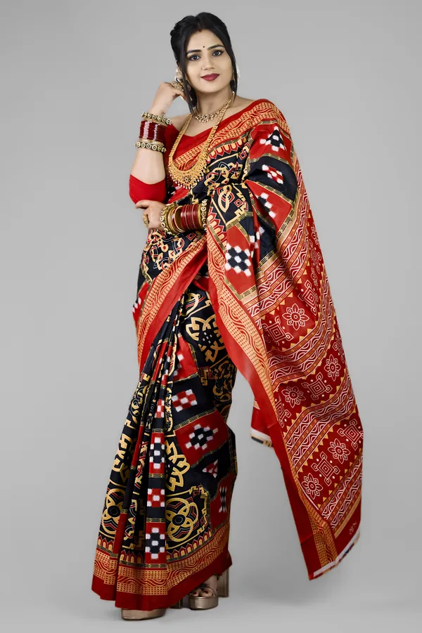 Black__Bharat_Printed_Sambalpuri_Pure_Cotton_Saree_For_Women