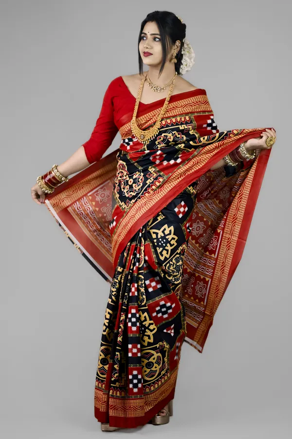 Black__Bharat_Printed_Sambalpuri_Pure_Cotton_Saree_For_Women