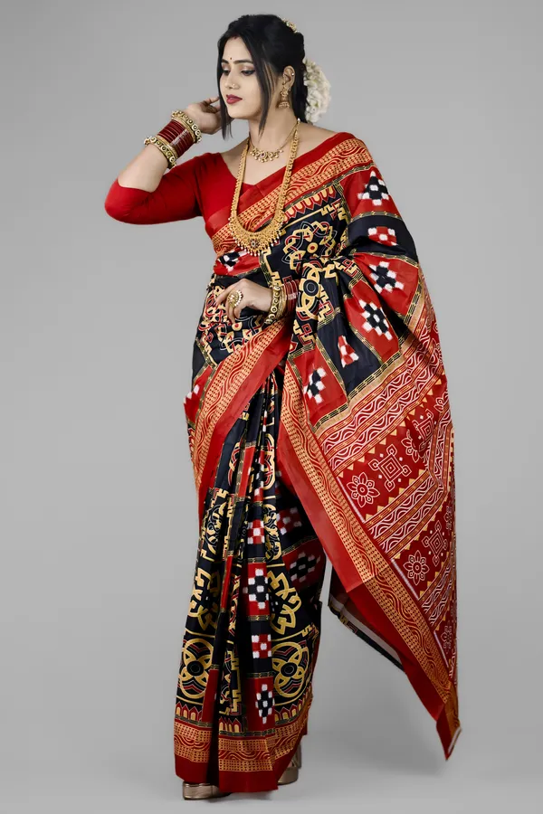 Black__Bharat_Printed_Sambalpuri_Pure_Cotton_Saree_For_Women