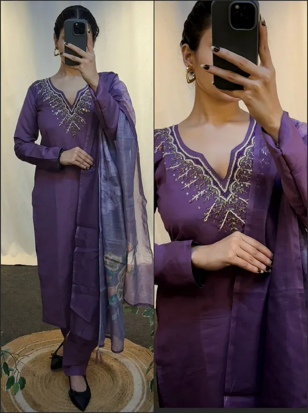 Purple_Roman_Cotton_Hand_Work_Kurta_Dupatta_Set_For_Women