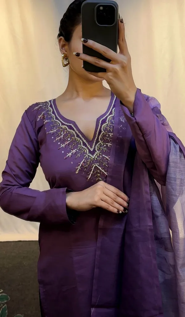 Purple_Roman_Cotton_Hand_Work_Kurta_Dupatta_Set_For_Women