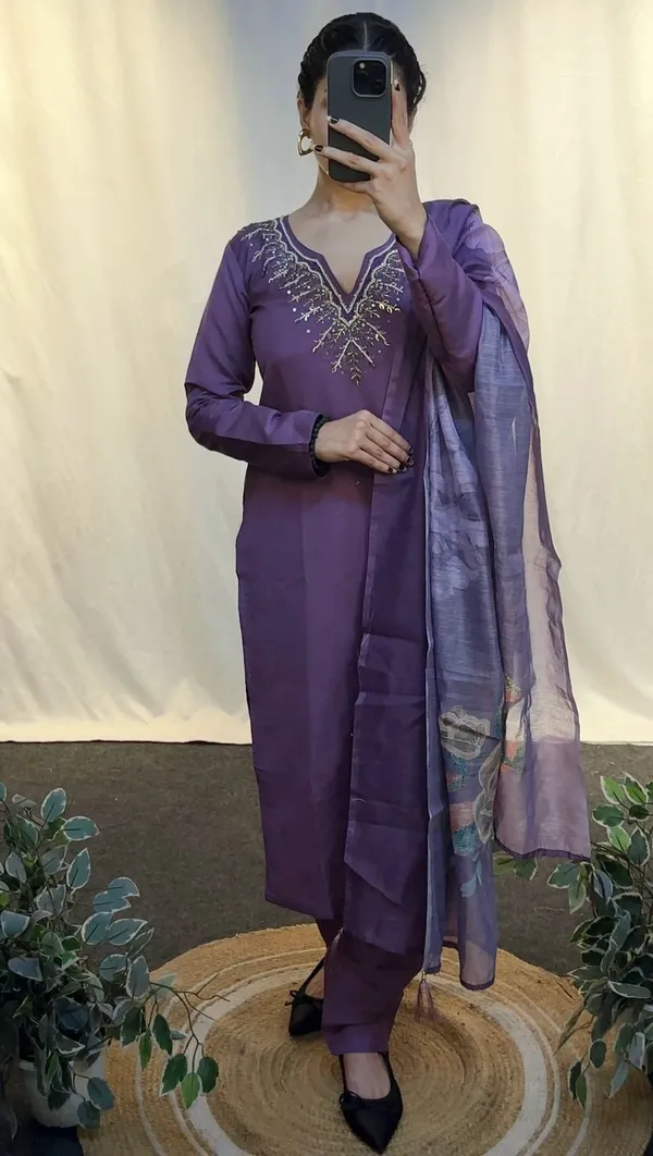 Purple_Roman_Cotton_Hand_Work_Kurta_Dupatta_Set_For_Women