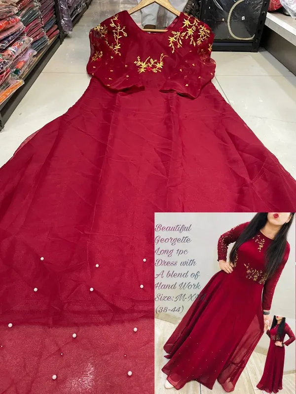 Red_Georgette_Embroidery_Work_Gown_For_Women