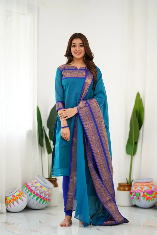 Blue_Shade_Cotton_Kurta_And_Dupatta_For_Women